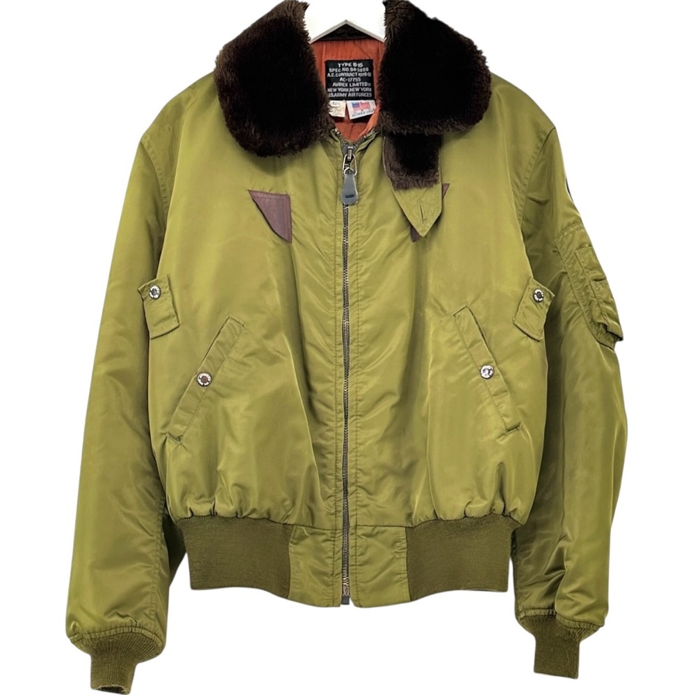 AVIREX Vintage 1980s B-15 Military Army Green Faux Fur Collar Bomber Jacket sz L